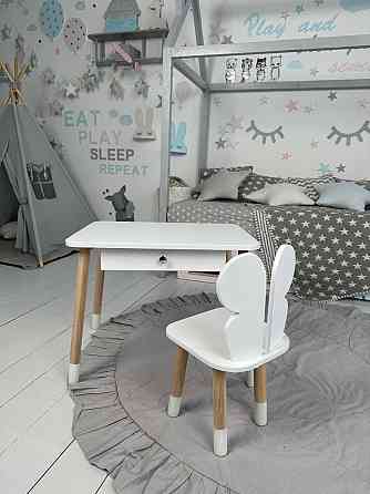 Стіл прямокутний з ящиком 46х60х45 і стілець метелик 26х26х24, столик та стільчик в дитячу, білий Київ