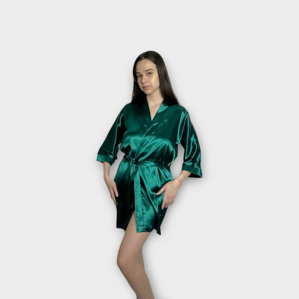 Халат жіночий сатиновий під пояс довжина 90см Зелений 3XL/4XL Харків - фото 12