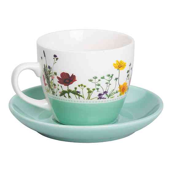 Liling Rongxiang Ceramic порцелянова чашка з блюдцем 250 мл з квітами Зелена RX-N24723GR Київ