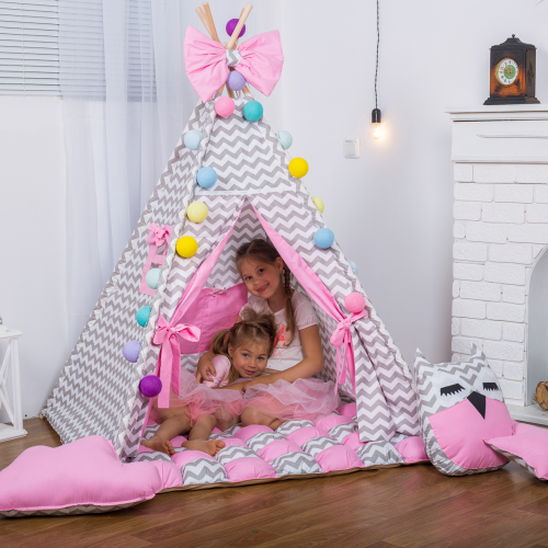 Вігвам Хатка комплект Бобон Мрія Рожевий із сірим — Великий 150*150 см Київ