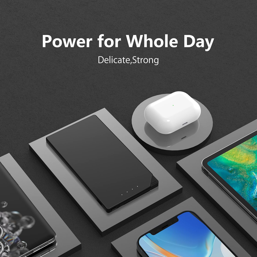 Повербанк 5000 миллиампер-часов со встроенным Lightning кабелем для iPhone, тонкий Power Bank, LED индикатор, 115 граммов Киев - изображение 5
