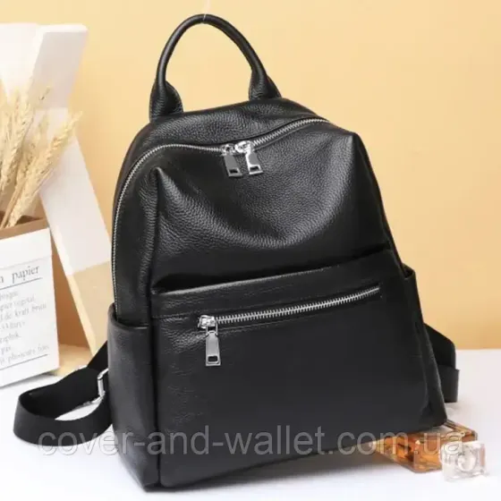 Міський жіночий рюкзак на кожен день із фактурної шкіри чорного кольору Puos Київ