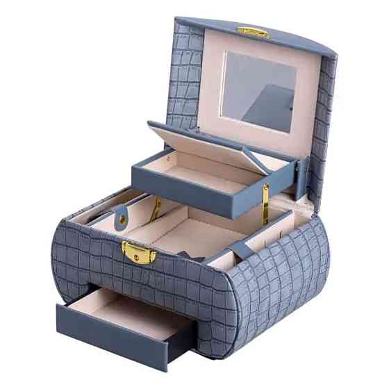 Скринька для прикрас з еко шкіри 3 яруси із замком органайзер для ювелірних виробів HP-5-21BL Коломия