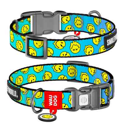 Ошейник для животных WAUDOG Nylon с QR-паспортом "Смайлики на голубом", пластиковый фастекс XL (283-0182) Винница
