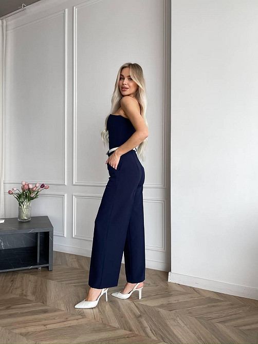 Женский классический брючный костюм двойка: корсет и штаны костюмка Темно-синий, 42/44 Одесса - изображение 9