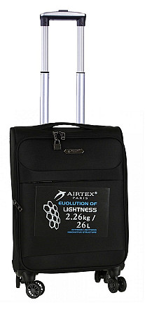 Чемодан малый AIRTEX 822 на 4-х колесах черный тканевый 55 см Киев - изображение 1
