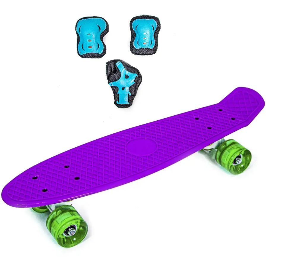 Набір скейтборд Penny Board. VIOLET + захисне екіпірування. Колеса світяться під час катання! Одеса - фото 1
