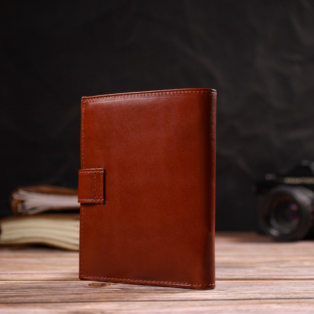 Привабливий вертикальний чоловічий гаманець середнього розміру з натуральної гладкої шкіри CANPELLINI 21858 Коричневий Київ - фото 2