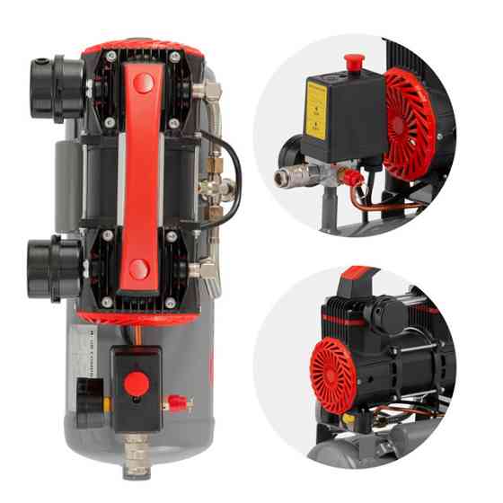 Компресор, 9 л, 0,75 кВт, 230 В, 8 aтм, 200 л/хв, 1400 об/хв,  безмасляний, 2 циліндри, 63 дБ INTERTOOL PT-0015 Киев