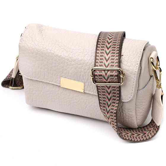 Красива жіноча шкіряна сумка з оригінальною плечовою лямкою Vintage 22404 Біла Київ