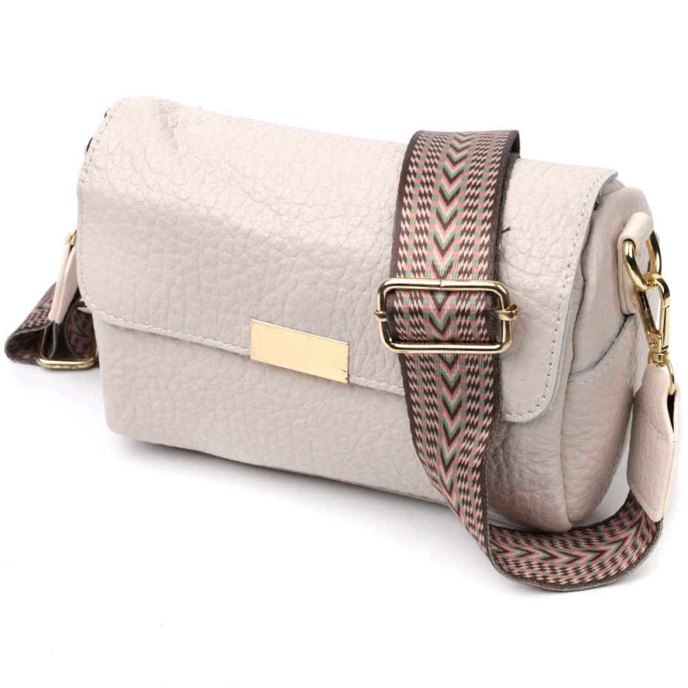 Красива жіноча шкіряна сумка з оригінальною плечовою лямкою Vintage 22404 Біла Київ - фото 1