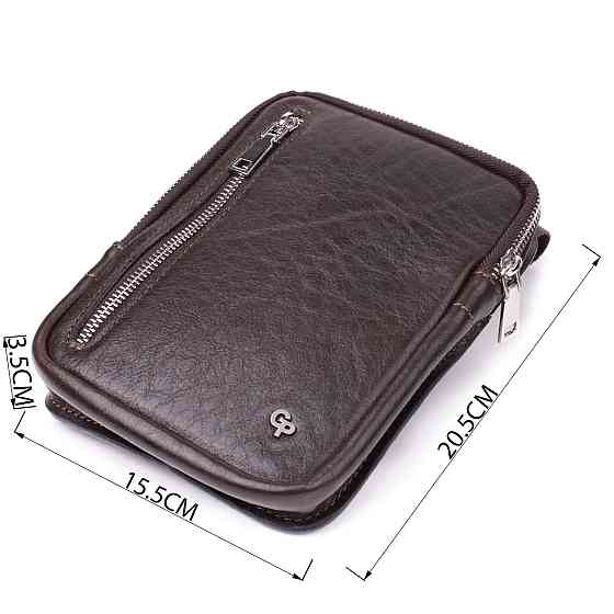 Мужская прямоугольная сумка бананка из гладкой натуральной кожи GRANDE PELLE 22880 Коричневый Киев