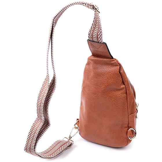 Жіноча сумка через плече з екошкіри з акцентом на текстильну лямку Vintage 22780 Рудий Київ