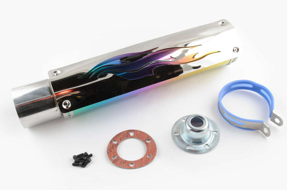 Глушитель (тюнинг) 420*10 см, креп. Ø78mm (нержавейка, пламя, с накладкой, прямоток, ) Мукачево - изображение 1