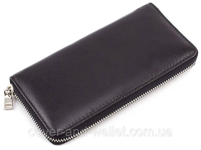 Кожаный кошелек черного цвета на молнии Marco Coverna 7002-1 Киев - изображение 3