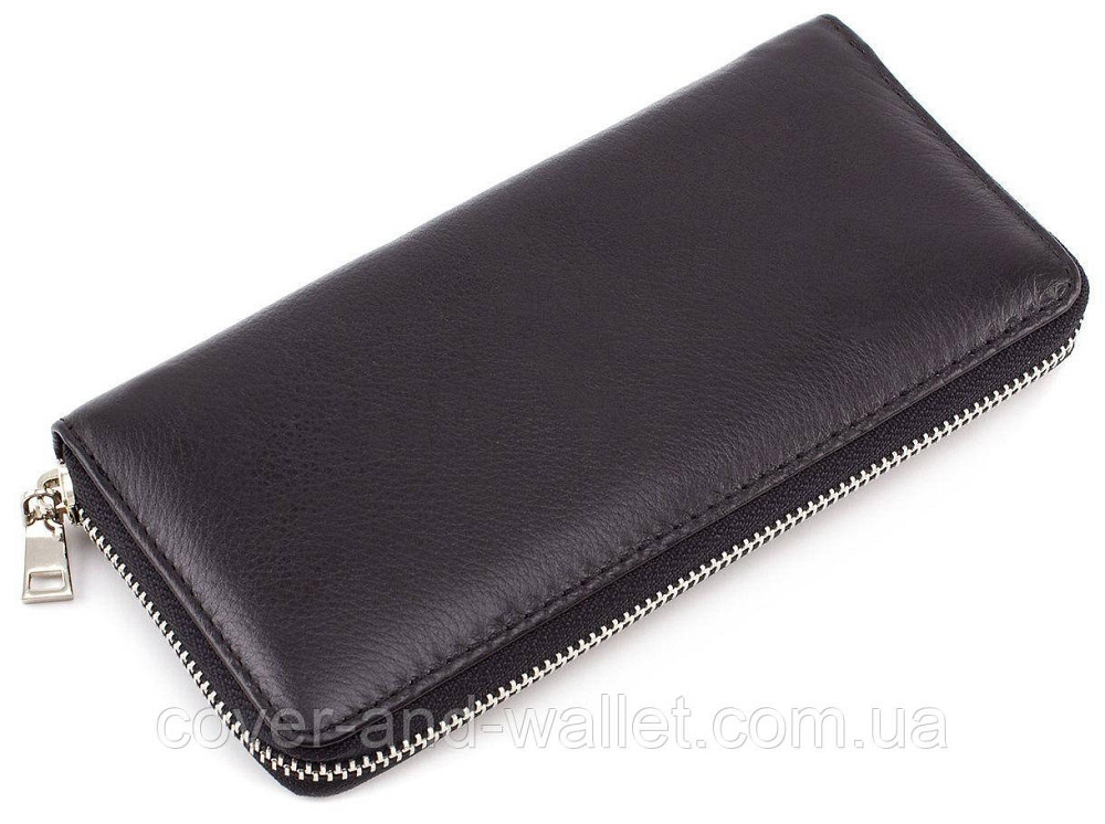 Кожаный кошелек черного цвета на молнии Marco Coverna 7002-1 Киев - изображение 3