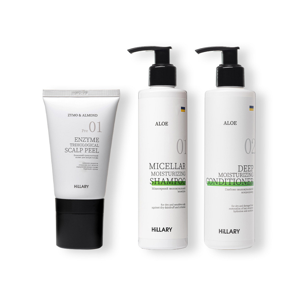 Ензимний пілінг для шкіри голови + Набір для сухого типу волосся Aloe Deep Moisturizing Hillary Київ - фото 1
