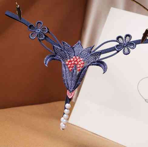 Эротические трусы с жемчугом темно-синие 