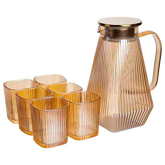 Глечик 1.8 л зі склянками 6 штук по 200 (мл) графин для компоту соку води лимонаду глечик для напоїв Коричневий HP-19-39 SBR Київ