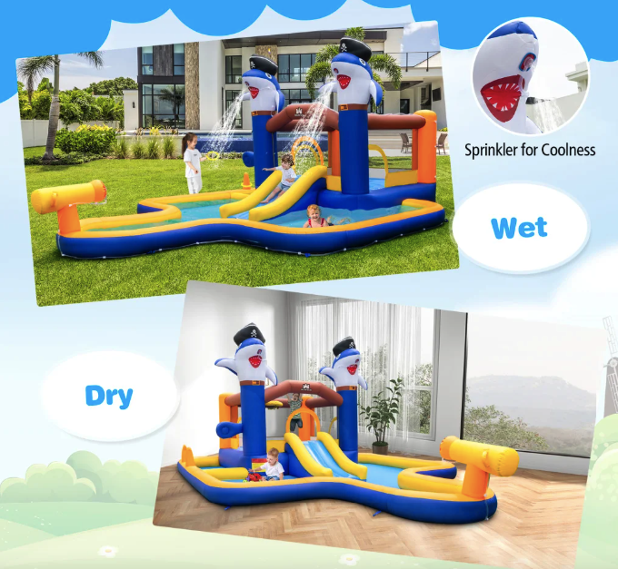 Парк з водними гірками Costway Dolphins 7-в-1 з басейном і водометом Київ - фото 4