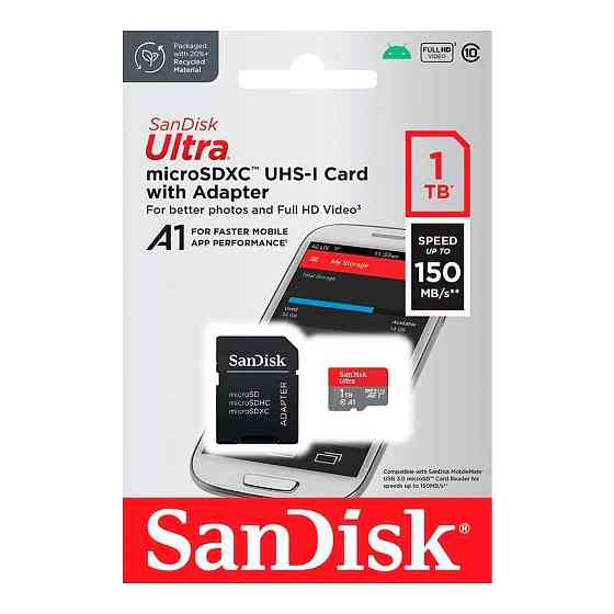 Карта пам'яті microSDXC (UHS-1) SanDisk Ultra A1 1TB class 10 (R150MB/s) (adapter SD) Київ