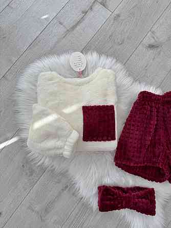 Жіноча затишна тепла піжама: кофта та шорти + пов'язка на голову з турецької махри Бордо, 46/48 Одеса