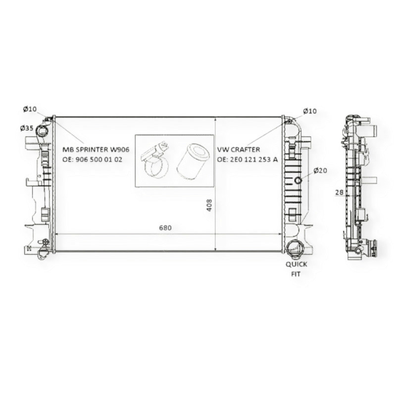 Радиатор охлаждения двигателя автомобиль Мерседес Бенз Sprinter, автомобиль Фольцваген Crafter 06- NRF Мукачево - изображение 1