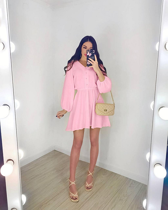 Женское легкое мини платье из натуральной ткани муслин Розовый, Oversize 42/46 Одесса - изображение 5