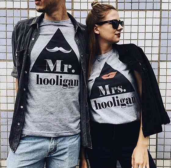 Парні футболки для хлопця та дівчини.MR hooligan/MRS hooligan. 100% Бавовна Чернівці