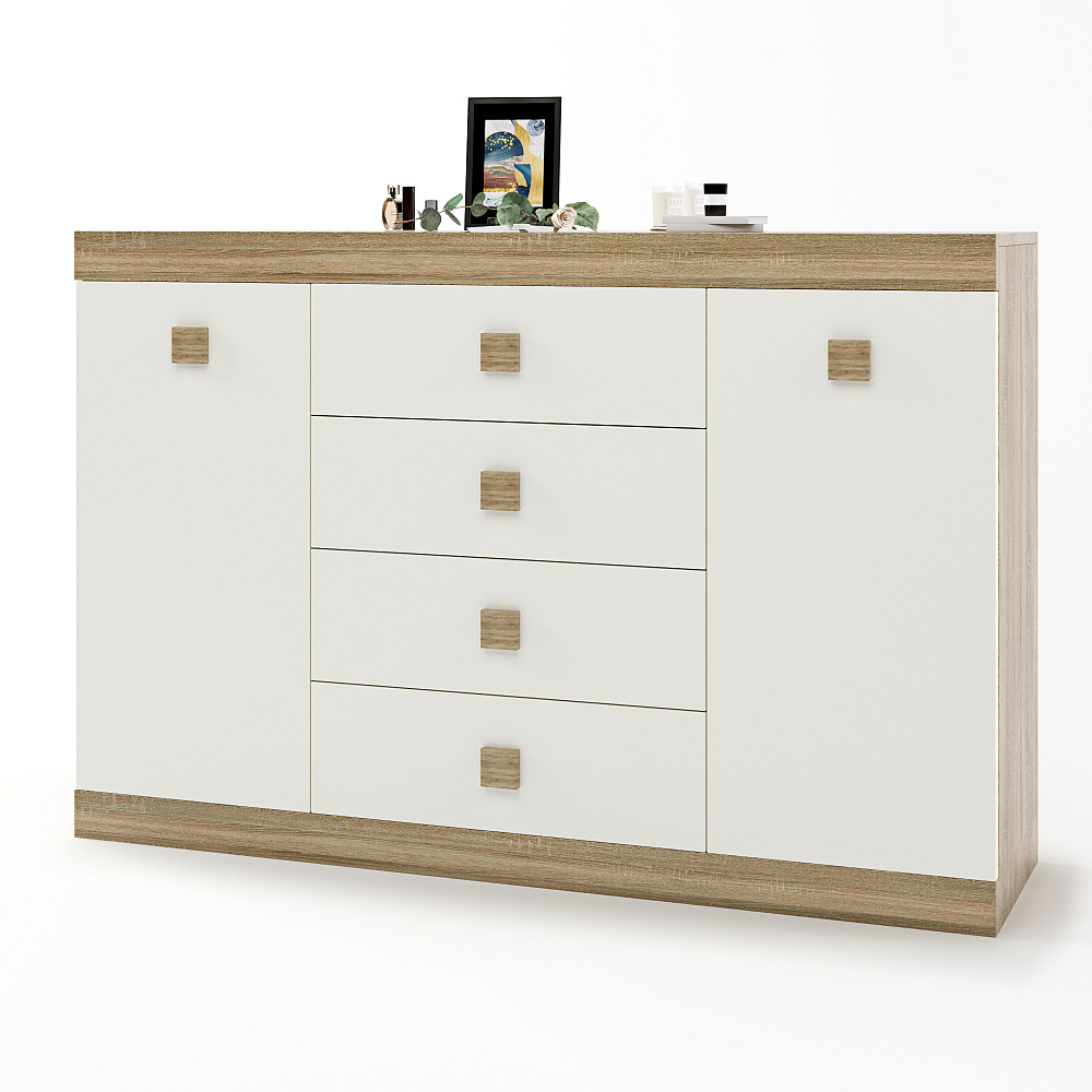 Великий комод Еверест на 4 ящики Соната-8 140х38х94 дуб сонома + білий (DTM-2013) Львів - фото 2