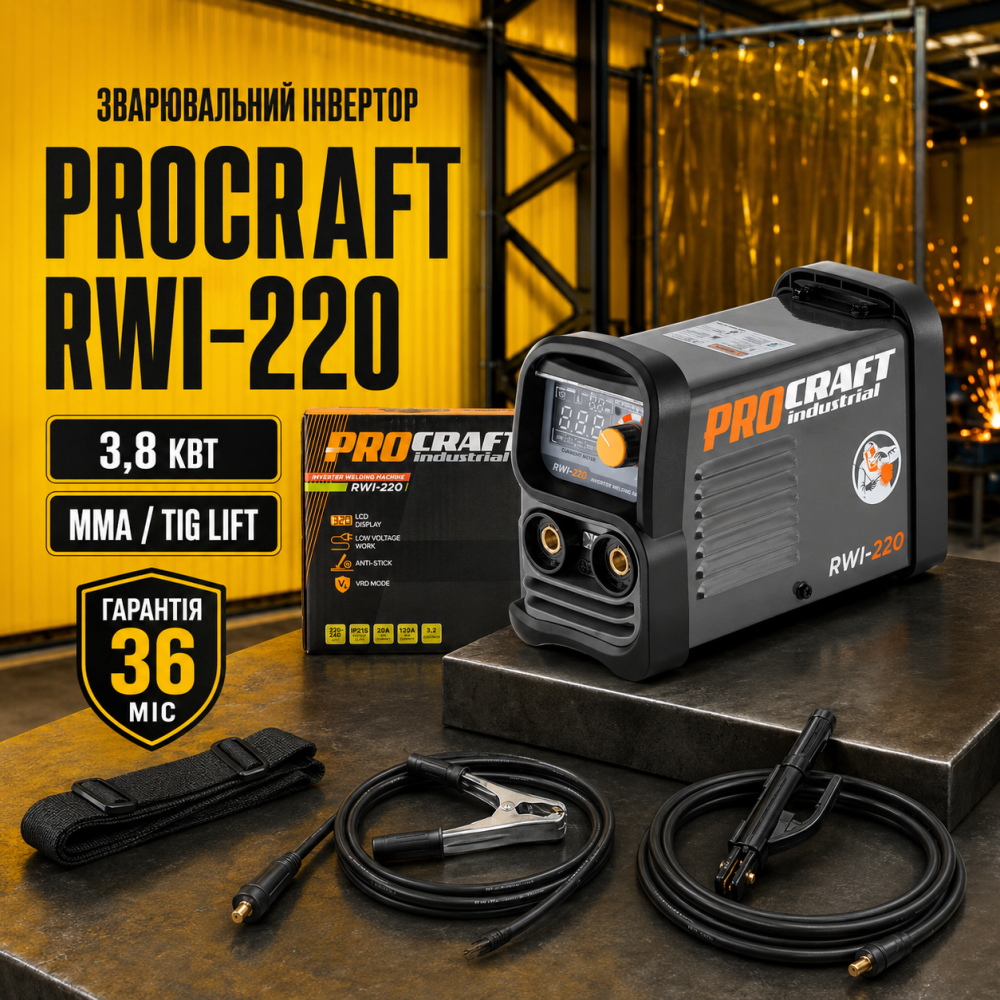 Універсальний зварювальний інвертор Procraft 3.8 кВт, Потужний зварювальний інвертор для дому, Зварювальний інвертер Львів - фото 1