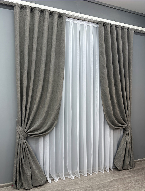 Комплект штор VR-Textil Жаккард Viva Marmo № 1788ш Серый 150х270 см 2 шт (33-0746) Киев - изображение 3