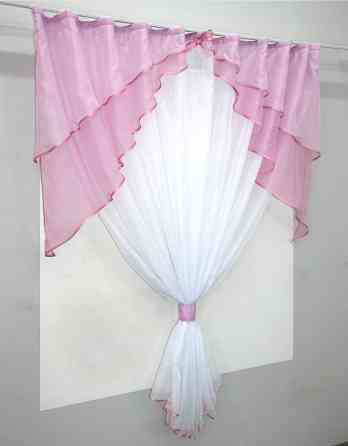 Кухонная занавеска VR-Textil № 114к ламбрекен и тюль розовый с белым 270х170 см (52-0533) Киев