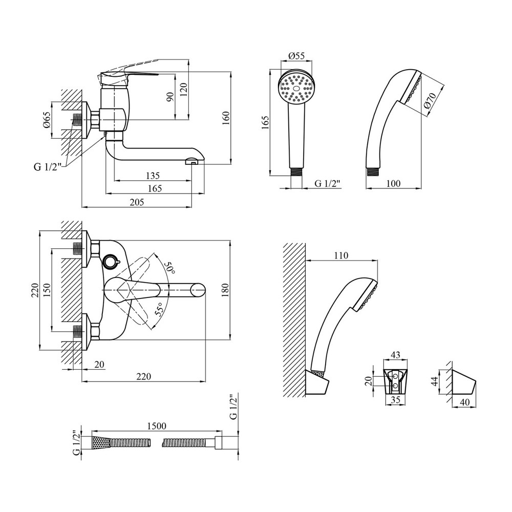 Змішувач для ванни Agua Sevilla - C061 з душовим гарнітуром, хром Київ - фото 2