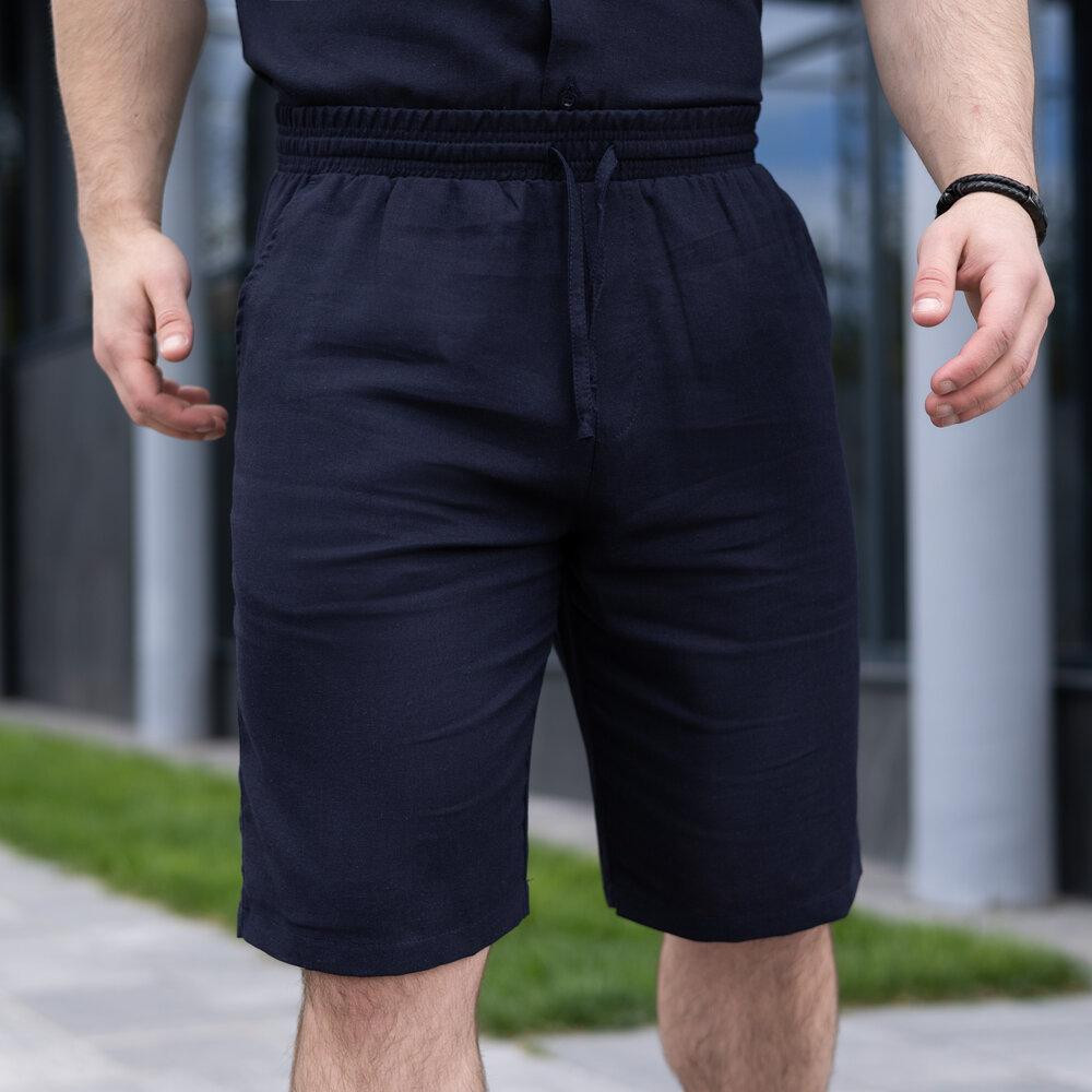 Шорти чоловічі льняні з кишенями темно-сині Pobedov Marsel Київ - фото 1