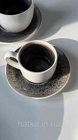 Набір кавовий 4 чашки + 4 блюдця Olens "Інтерстелар" 150 мл кераміка біло-чорна для дому та ресторану Київ