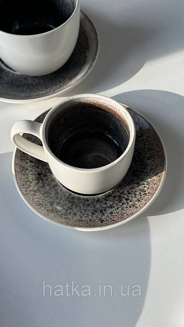 Набір кавовий 4 чашки + 4 блюдця Olens "Інтерстелар" 150 мл кераміка біло-чорна для дому та ресторану Київ - фото 1