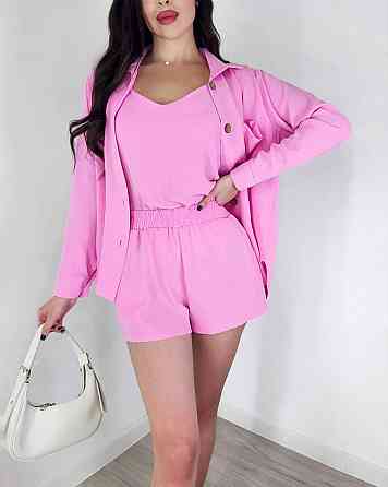 Жіночий легкий костюм-трійка: сорочка, майка та шорти креп жатка Барби, 44/46 Одеса