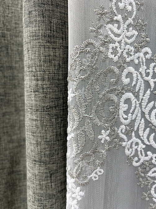 Комплект штор VR-Textil Лен ALORA-TON 200х270 2шт и Тюль 500х270 1871ш-1708т Серый с белым 71-203/6 Киев - изображение 5