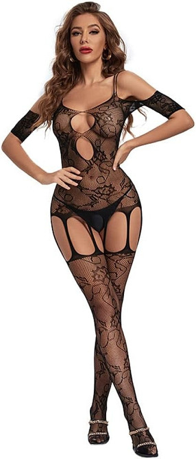 Еротичний бодістокінг мереживний з сітки, жіноча сексуальна білизна, універсальний розмір зріст: 145–185 см,One Size чорний, 8744 Кам'янець-Подільський - фото 3