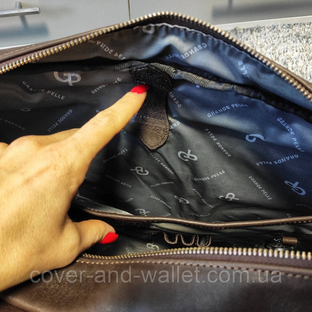 Элитная кожаная сумка для ноутбука и документов коричневого цвета GRANDE PELLE 11442 Киев - изображение 5