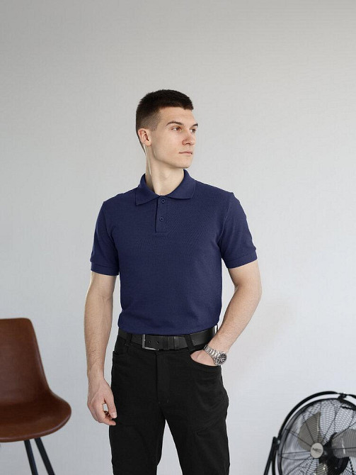 Темно-синее мужское классическое поло на пуговицах Pobedov. Футболка поло Pobedov Royal синяя Киев - изображение 3