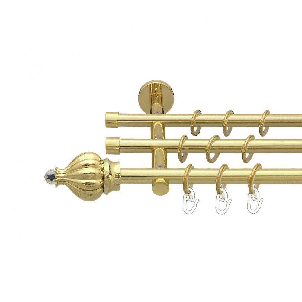 Карниз Orvit Таджа-Кристал металевий трирядний циліндр (20 см) гладка труба кільце металеве Золото 16\16\16 мм 160 см Львів - фото 1