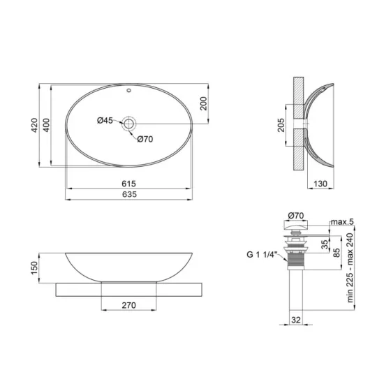 Комплект Qtap Dove: Раковина накладна овальна 635x420x150 мм White + Донний клапан PU02O Київ