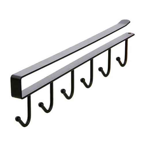 Вешалка подвесная на полку для посуды одежды, 6 крючков, металл, черная Винница