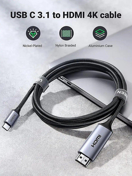 Кабель для відео відеокабель UGREEN MM142 USB-C to HDMI Male to Male Cable Aluminum Shell 1.5m (Gray Black)(UGR-50570) UGR-50570 Одеса - фото 5