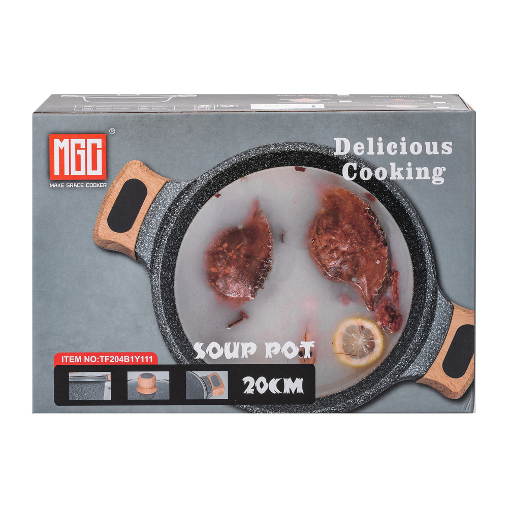 Алюминиевая кастрюля объемом 3 литра с крышкой Ø 20 см, мраморное антипригарное покрытие MGC кофейного цвета HP-4-432CO Киев - изображение 6