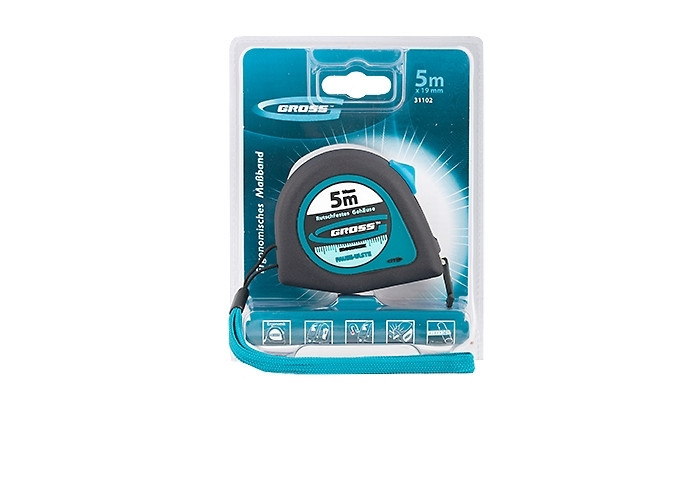 Рулетка "Ergonomisch", 5 м x 19 мм, магнітний прогумований зачіп GROSS Полтава - фото 1