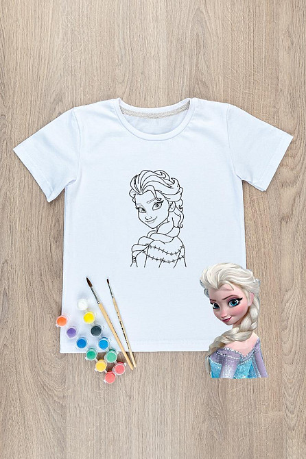 Футболка-розмальовування дитячої ЕЛЬЗА 128 Крохатушка одяг Київ - фото 1