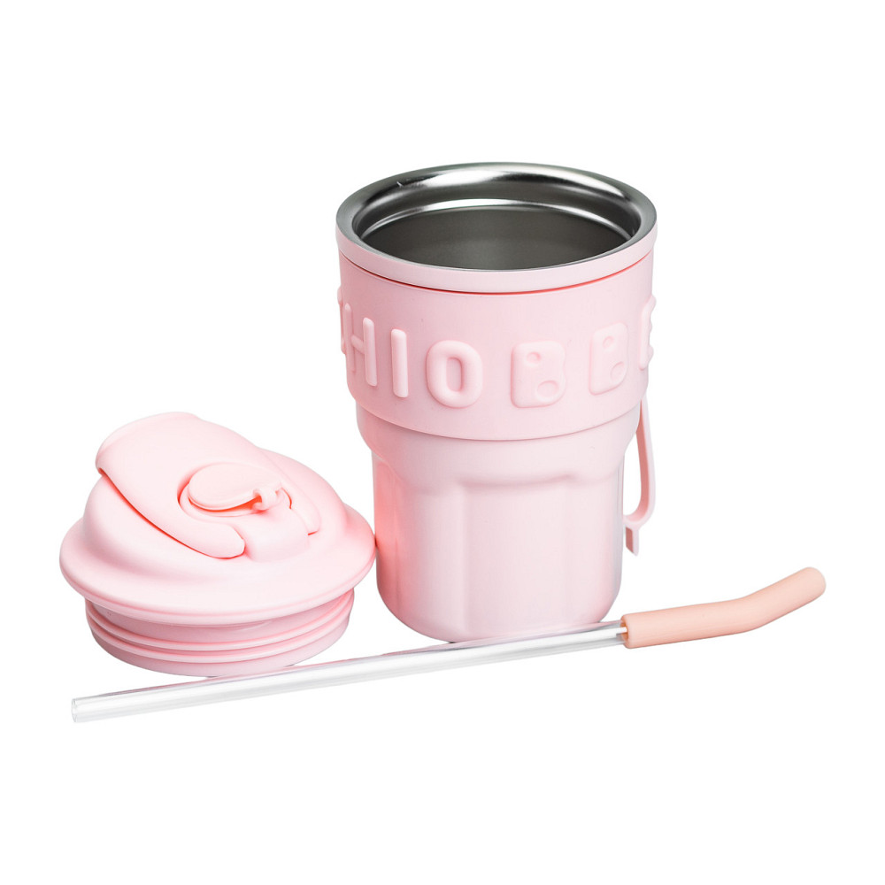 Термочашка Chiobbe з трубочкою та ремінцем 450 мл рожева HP-14-18P Коломия - фото 4